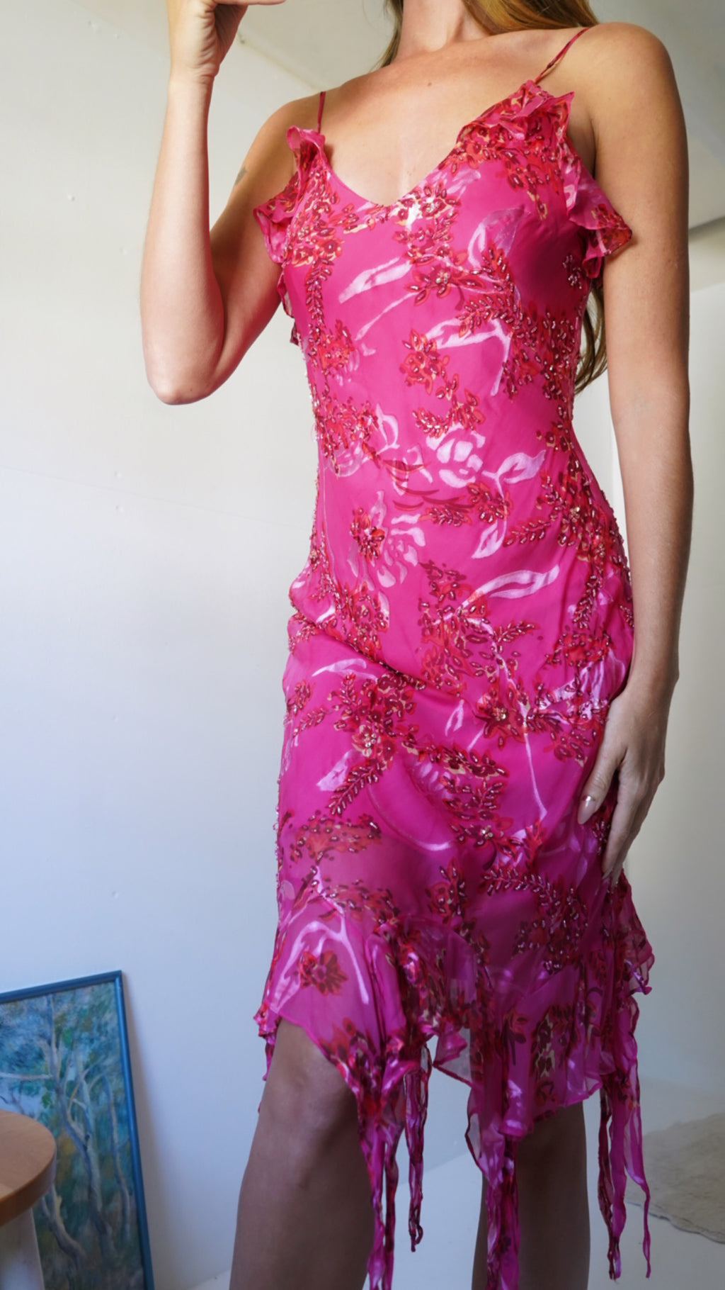 Y2k beaded silk mini dress