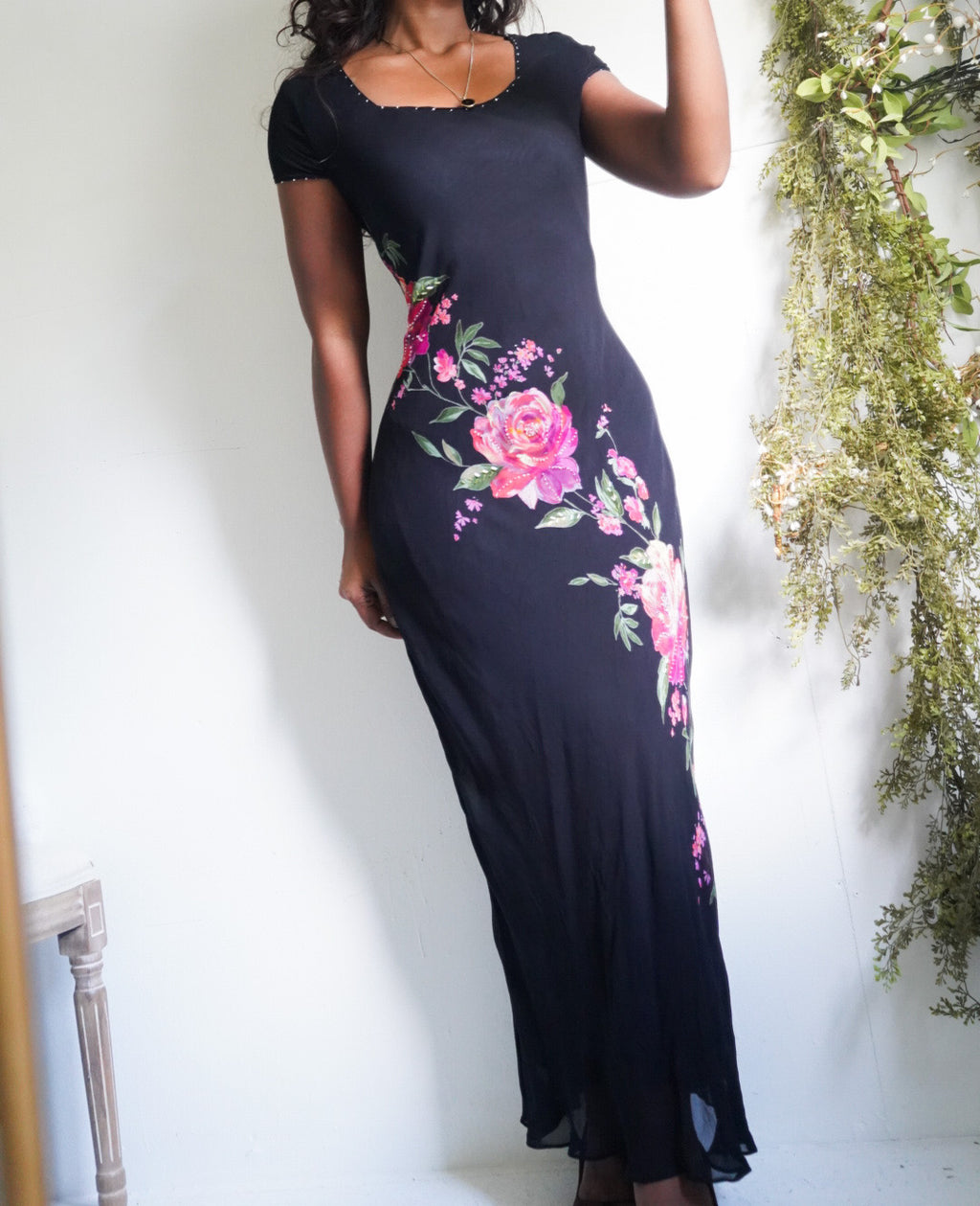 Y2K Floral Beading Detail Maxi Dress