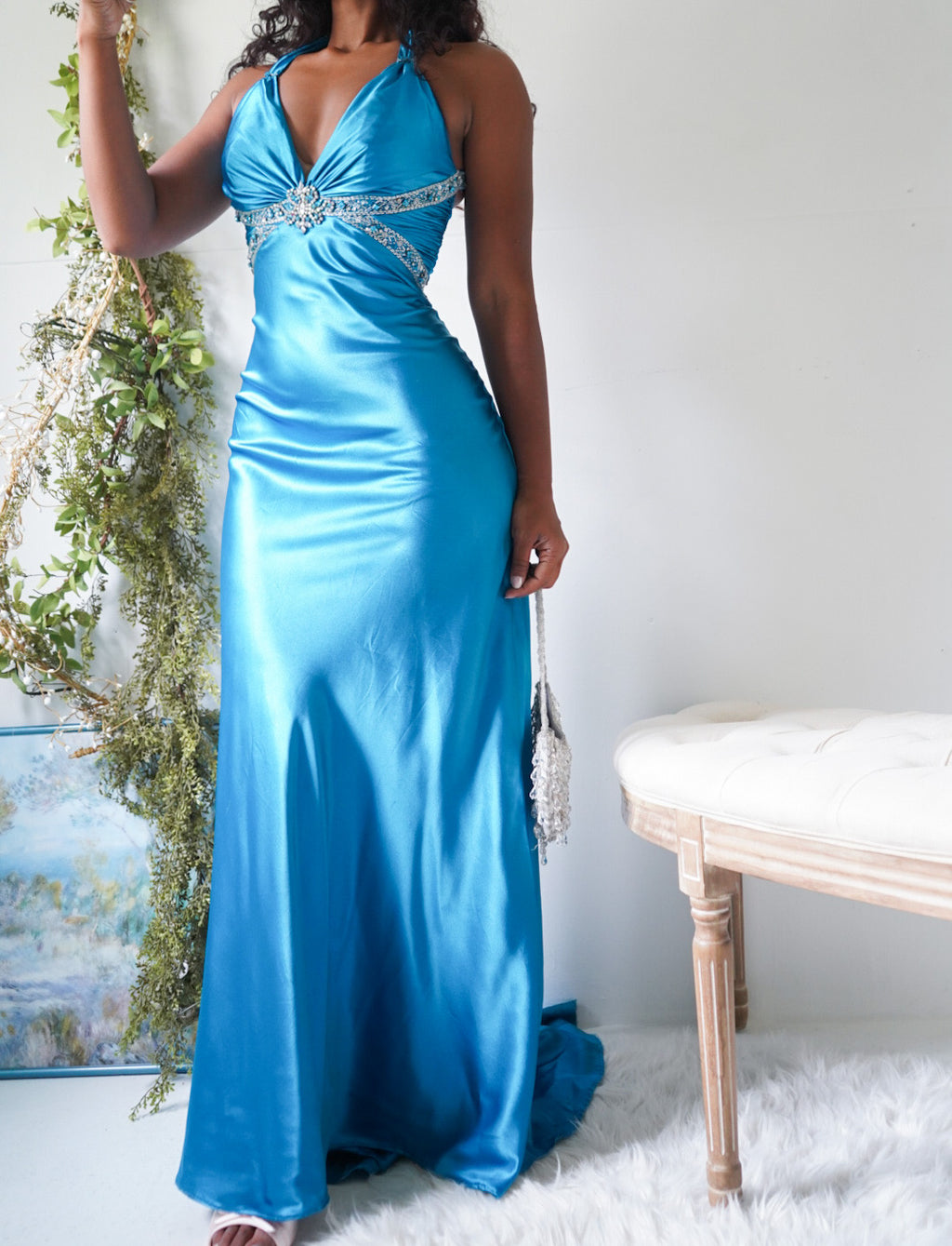 Y2K Teal Satin Mermaid Gown