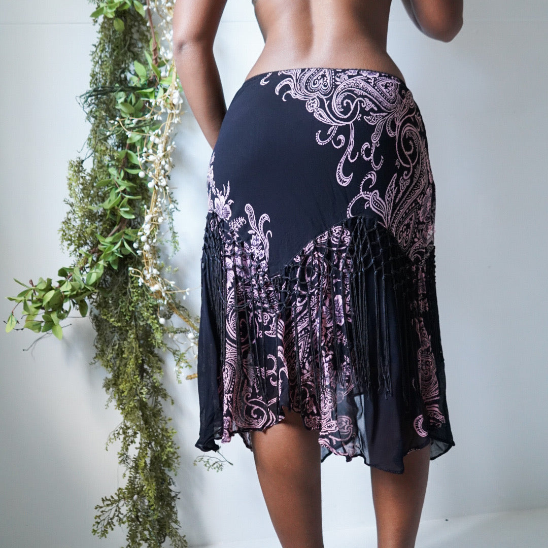 Y2K Paisley Fringe Fairy Skirt