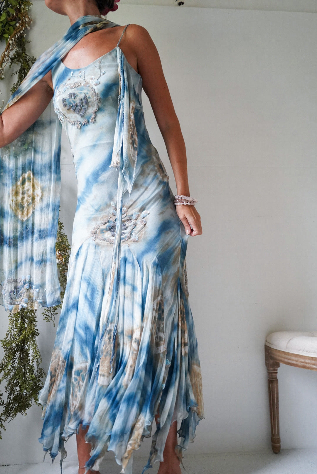 Rare Beaded Silk Watercolor Alberto Makali Gown