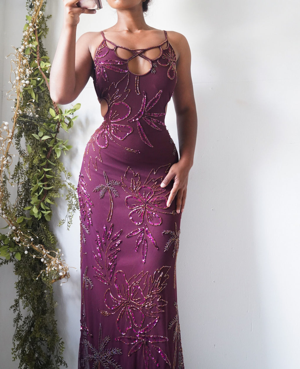 Rare Y2K Maroon Mesh Beaded Gown