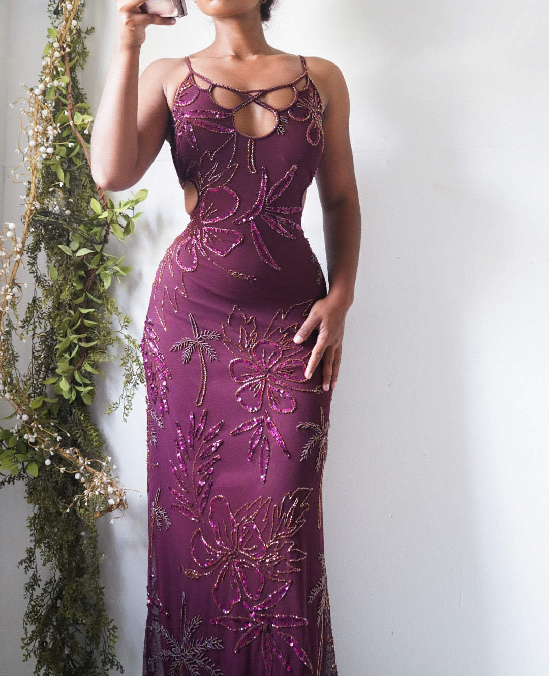 Rare Y2K Maroon Mesh Beaded Gown