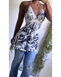 Y2K Monochrome Rose Fairy Halter Top