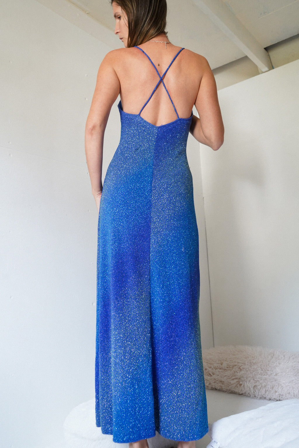 Y2k Blue Glitter Gradient Gown