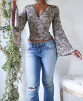 Y2K Paisley Print Flare Sleeve Top