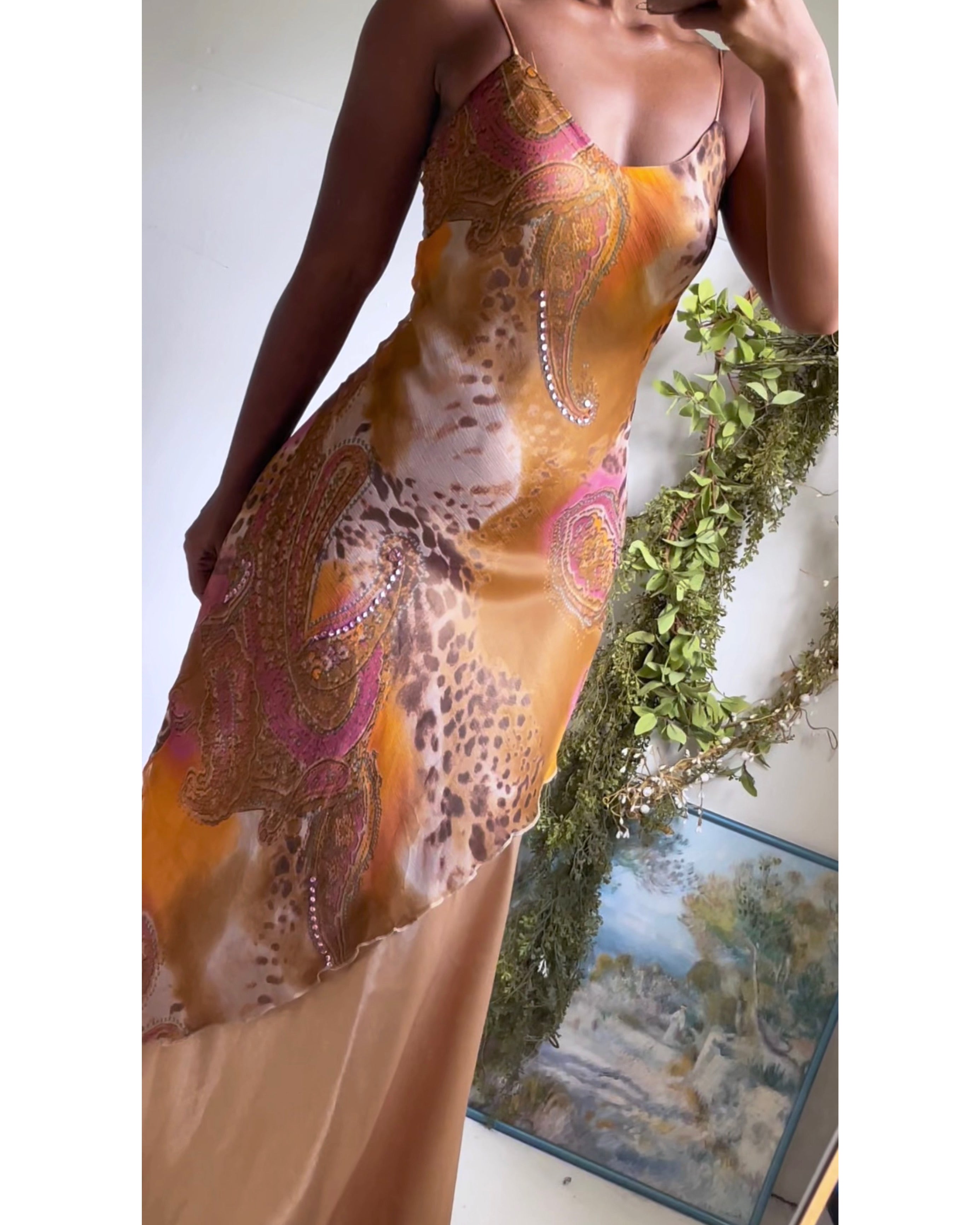 Y2K Layered Animal Paisley Print Gown