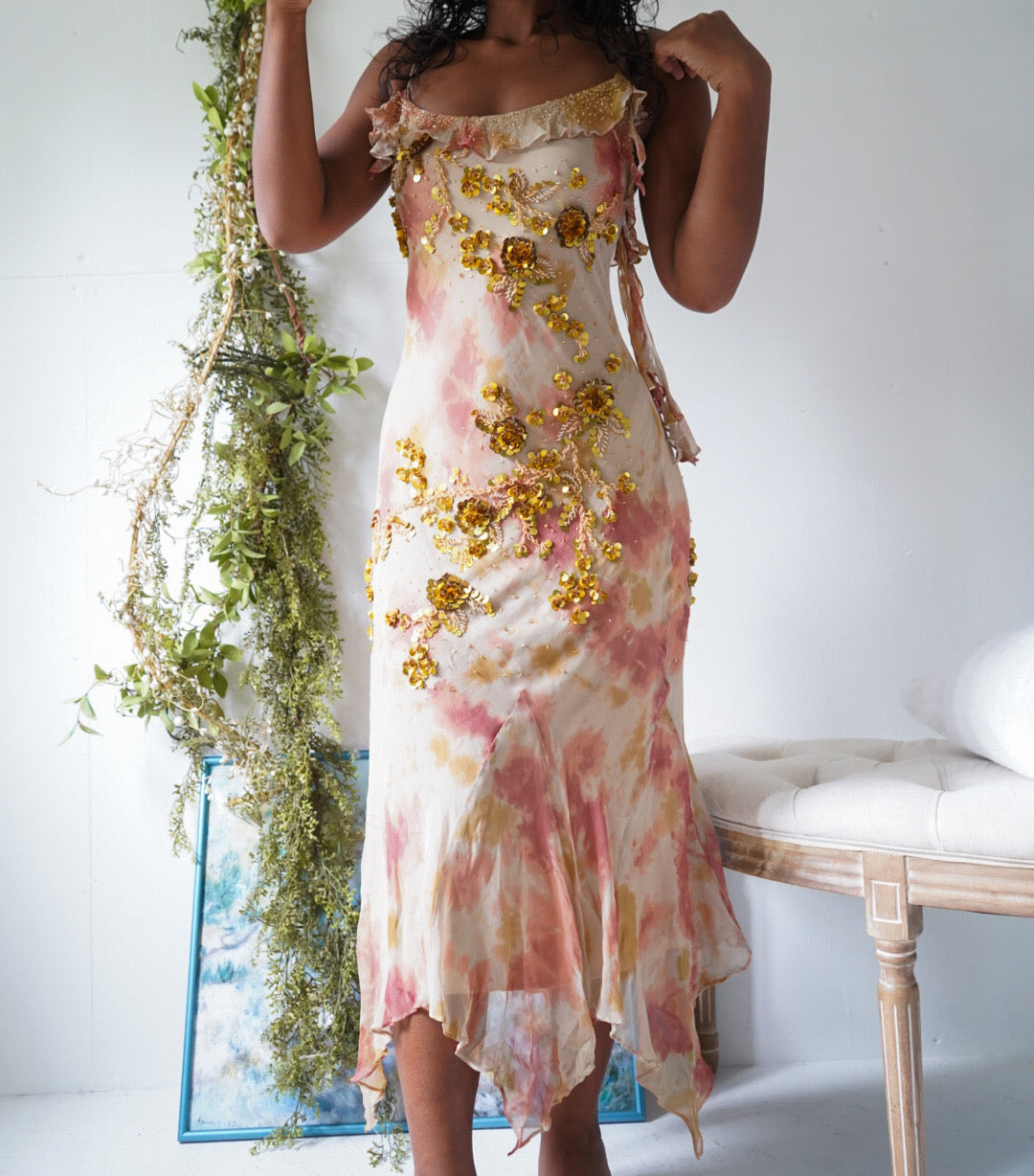 Rare Y2K Tie Beaded Silk Fairy Dress