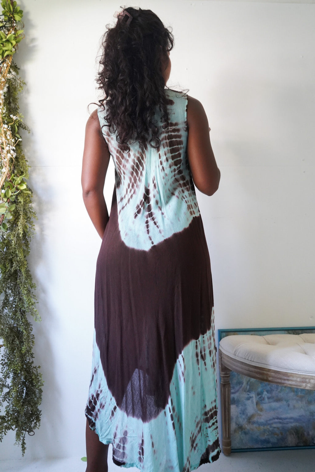 Vintage Turquoise and Brown Boho Summer Dress