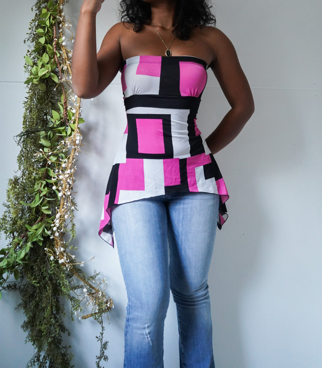 Vintage Pop Art Strapless Babydoll Top