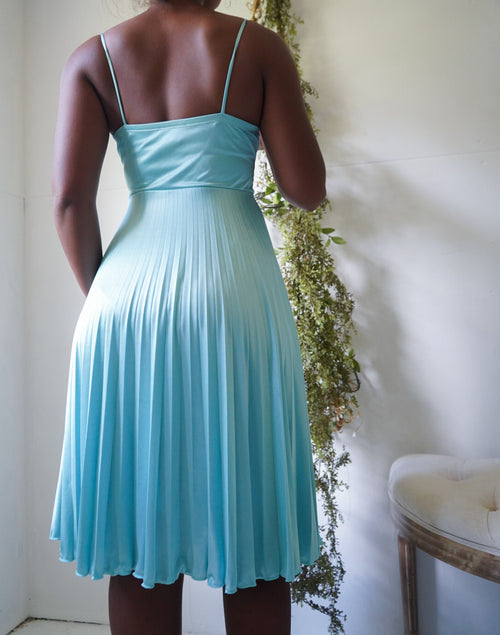 Y2K Aqua Lace Trimmed Dress with a Pleated Skirt