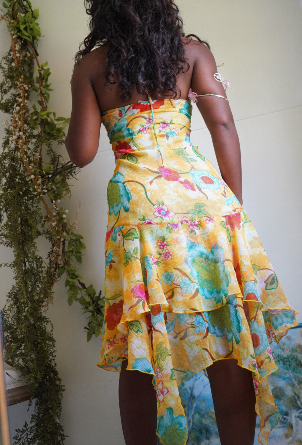 Rare Y2K Bright Floral Halter Fairy Dress