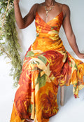 Vintage Y2K Autumn Rose Silk Beaded Gown