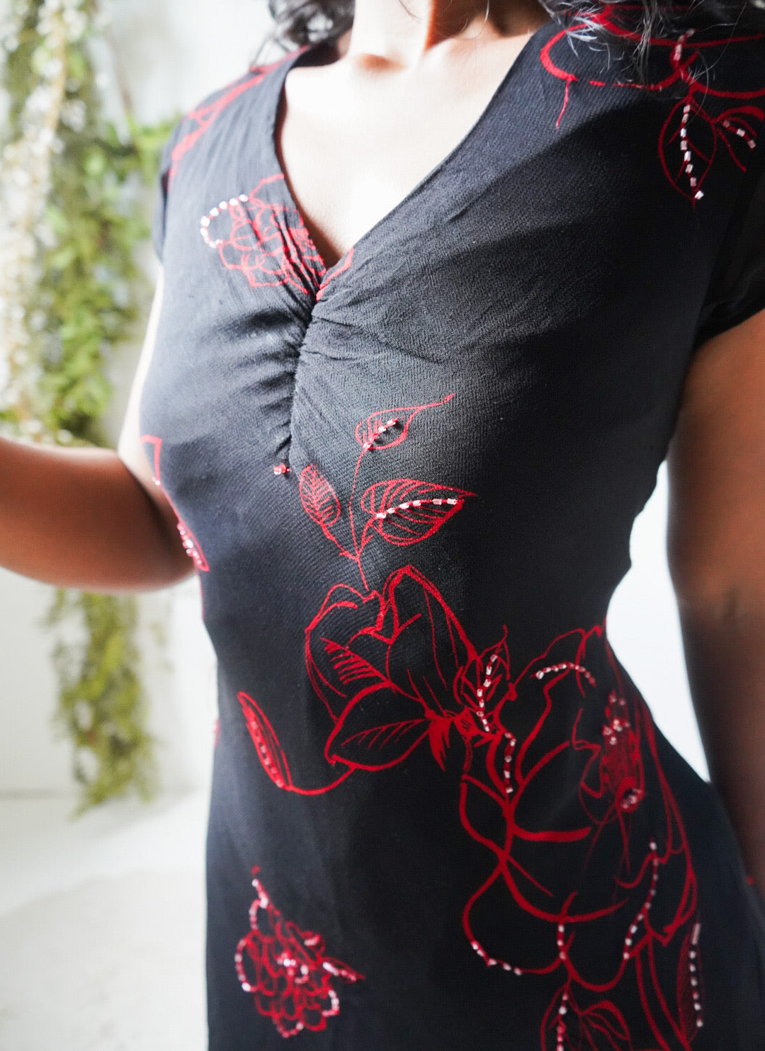 Vintage Y2K Black and Red Floral Maxi Dress