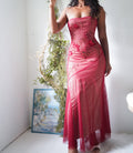 Y2K Red Layered Strapless Tulle Beaded Gown