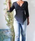Y2K Layered Split Front Staple Black Top