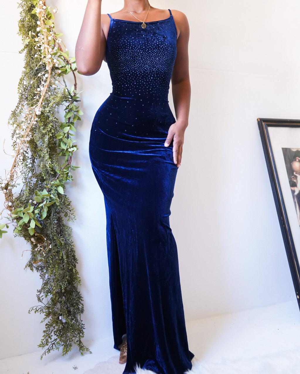 Vintage Midnight Blue Velvet Gown