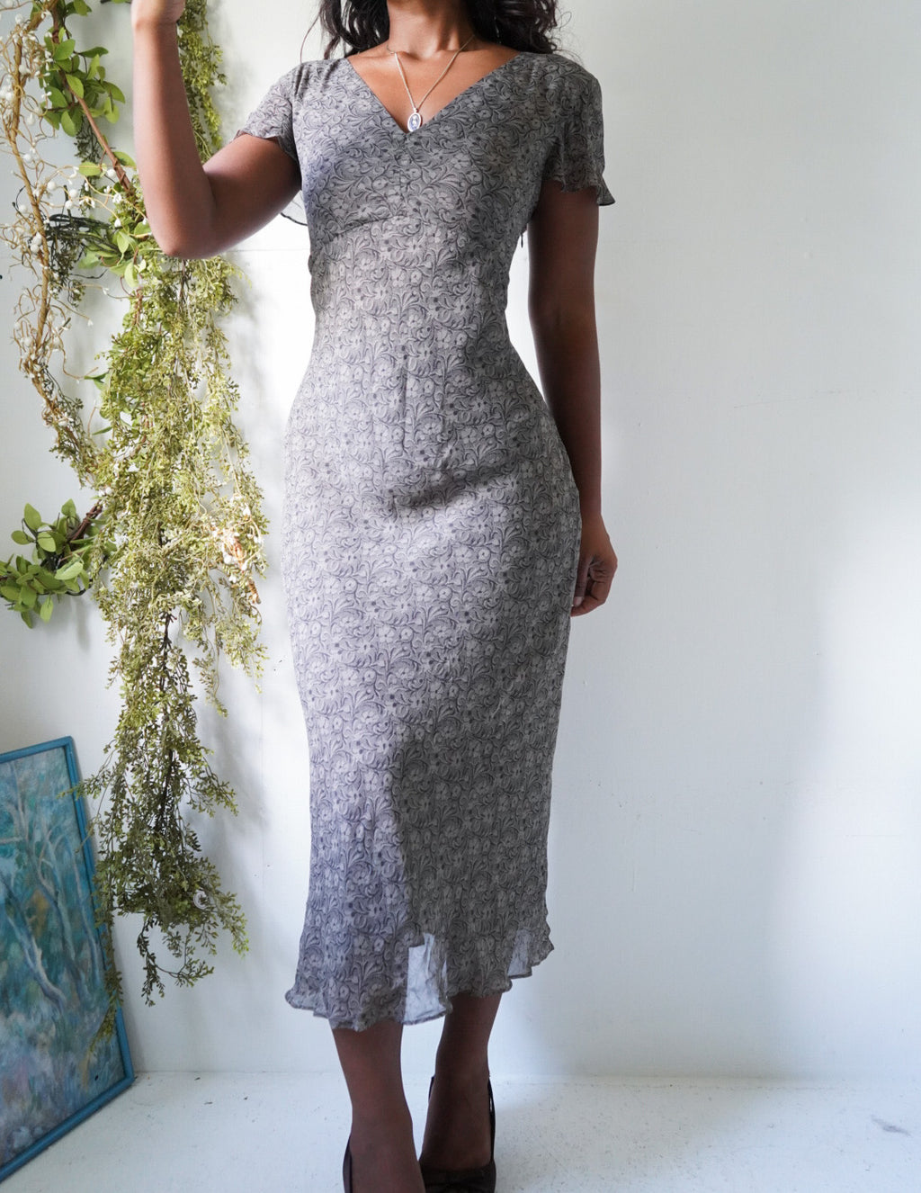 Y2K Abstract Silk Staple Midi Dress