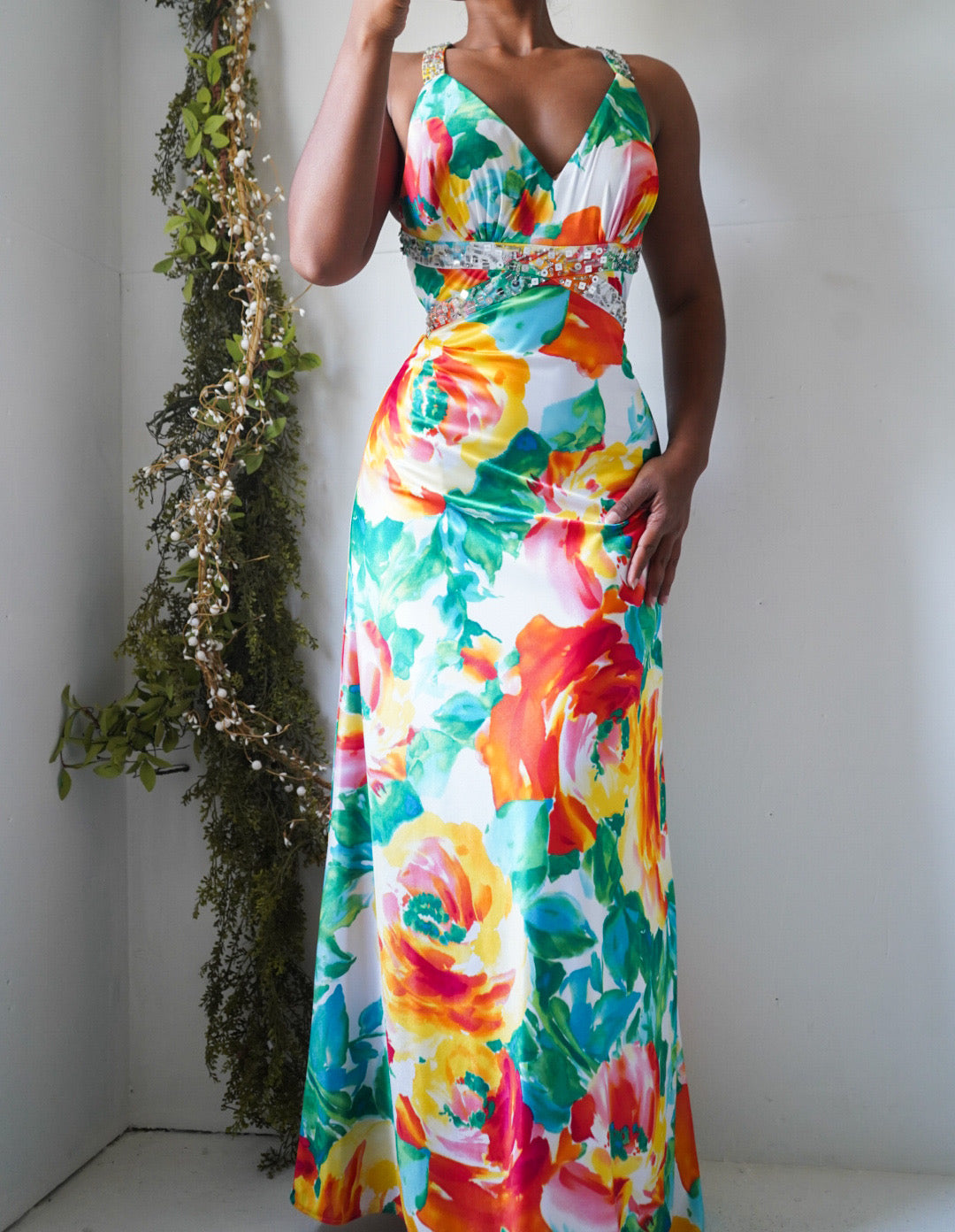 Vintage Y2K Colorful Watercolor Floral Gown
