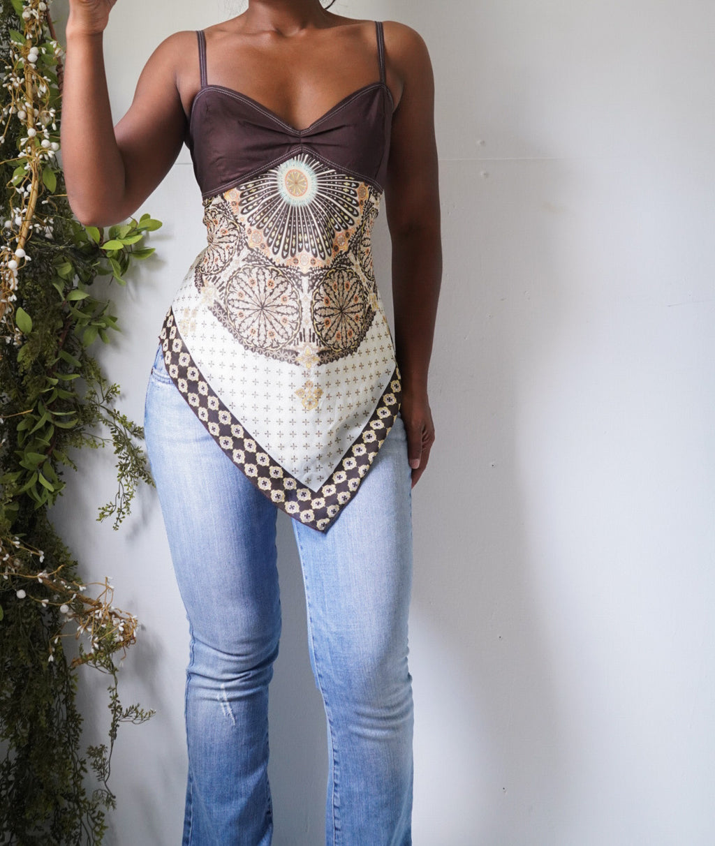 Y2K Boho Tie Back Scarf Top