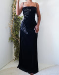 Vintage Y2K Black Velvet Beaded Gown