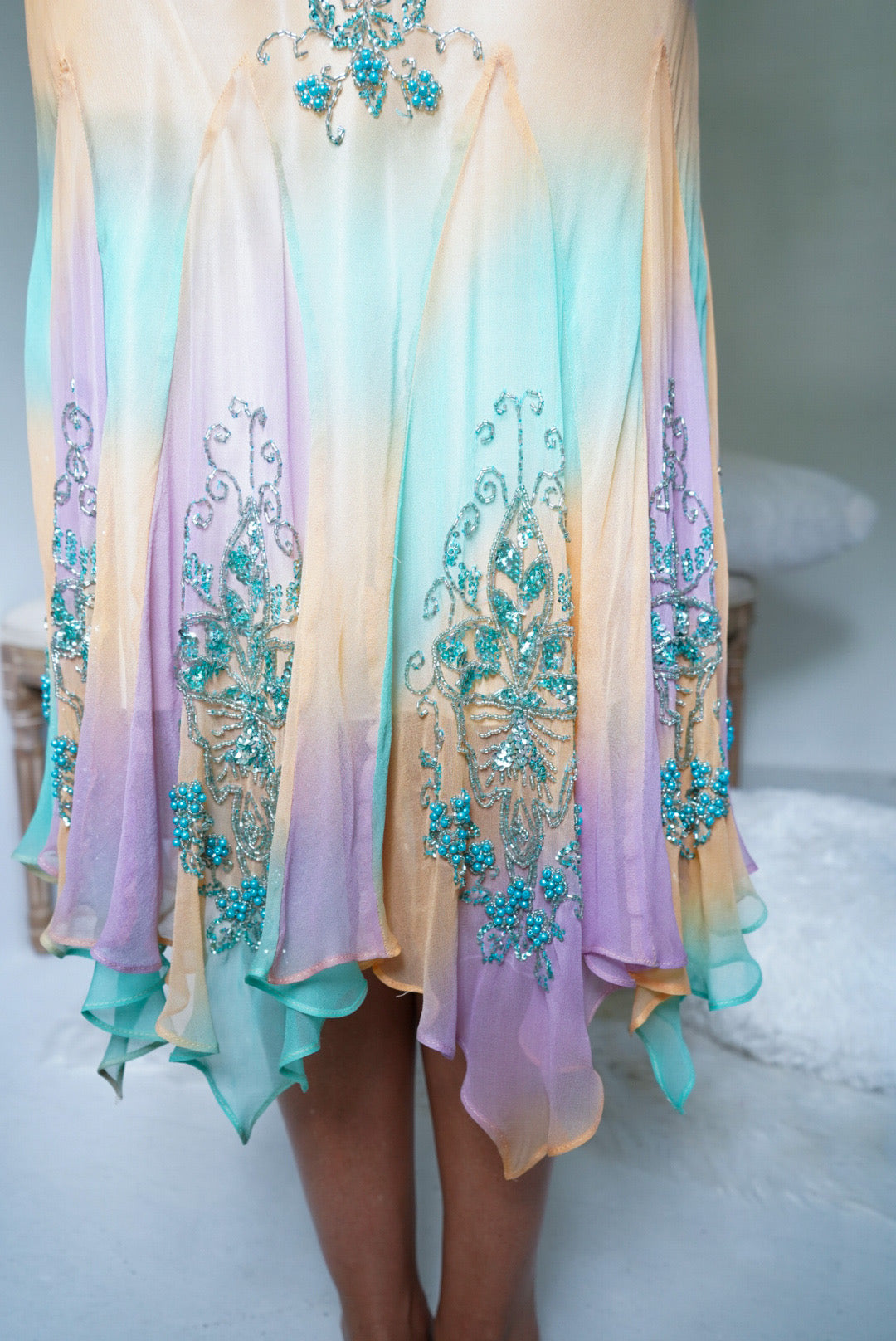 Rare Y2K Silk Fairy Beaded Midi Dress