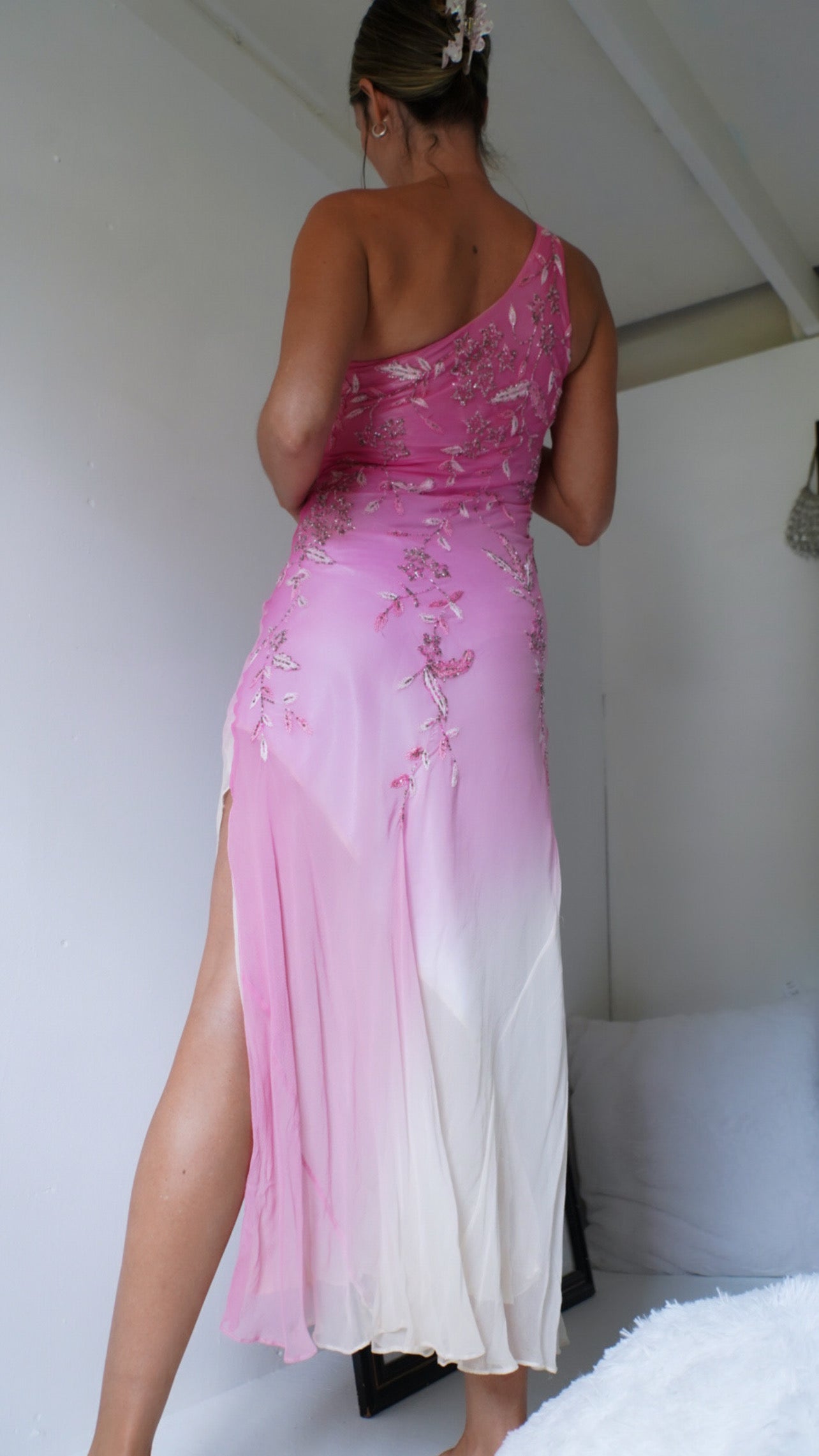 Beaded Ombre Silk Fairy Midi Dress
