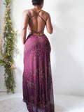 Rare Y2K Maroon Mesh Beaded Gown