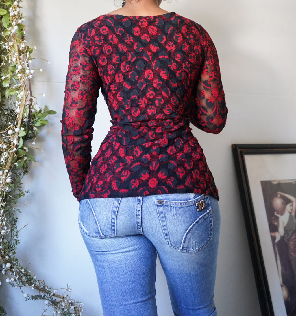 Vintage Y2K Goth Milkmaid Long Sleeve Lace Top