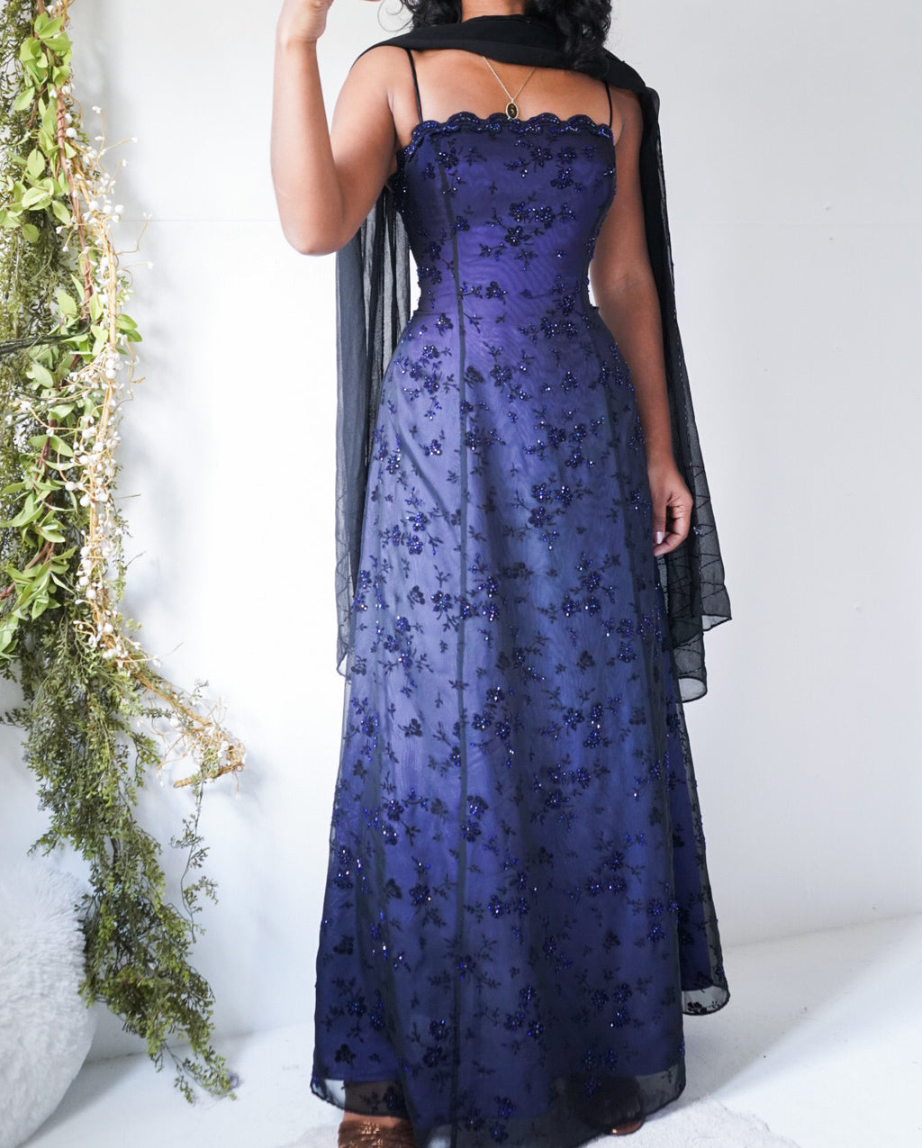 Indigo Layered Beaded Gown