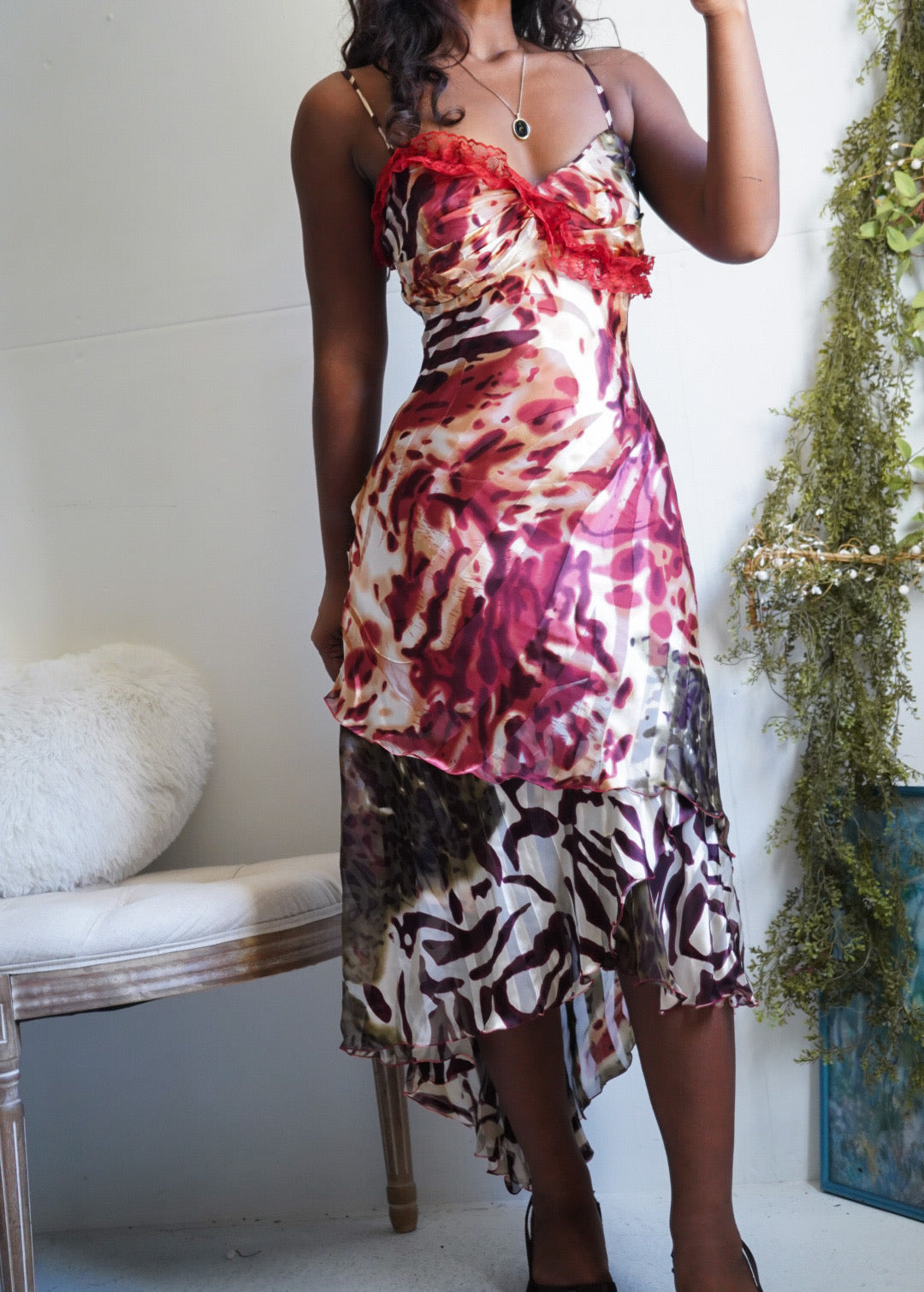 Y2K Animal Print Burnout Silk Blend Midi Dress