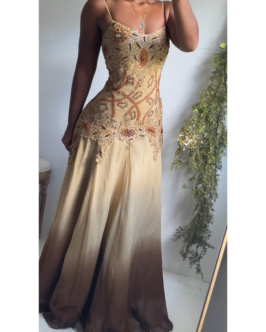 Rare Vintage Y2K Ombre Beaded Silk Gown