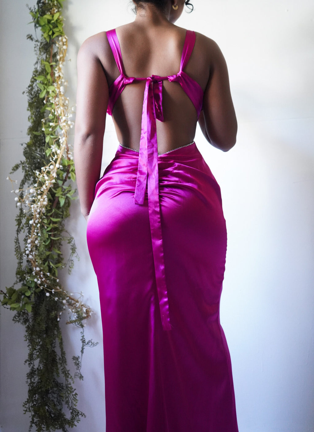 Y2K Fuchsia Low Back Satin Gown