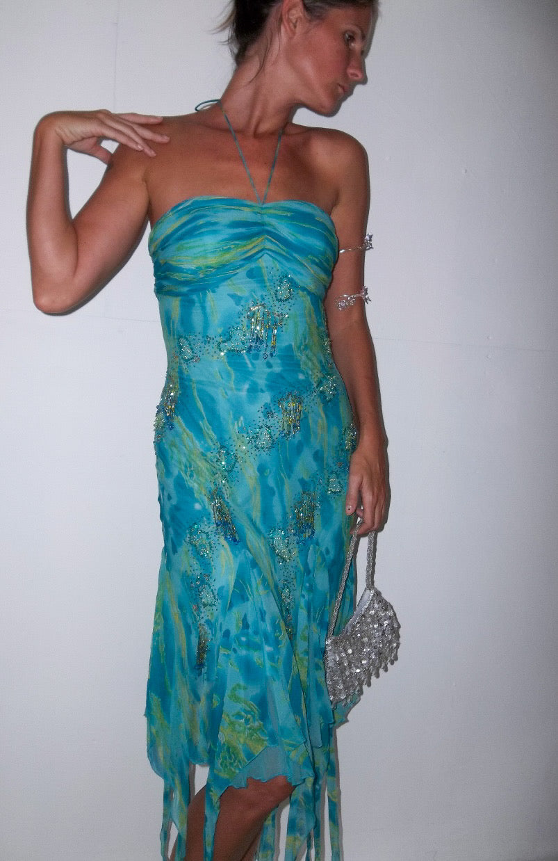 Y2K Rare Silk Beaded Mermaid Dress