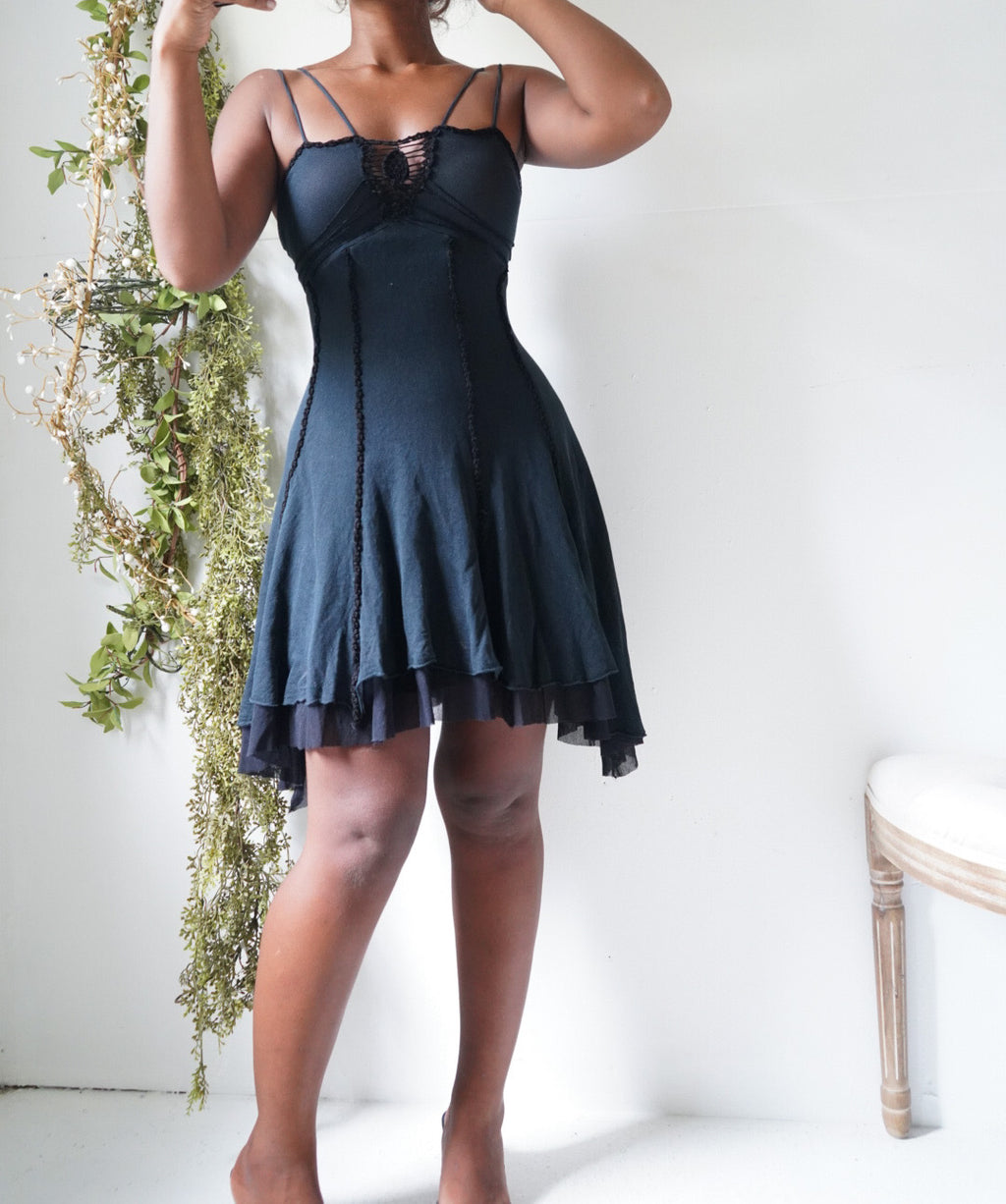 Y2K Black Mesh Fairy Mini Dress