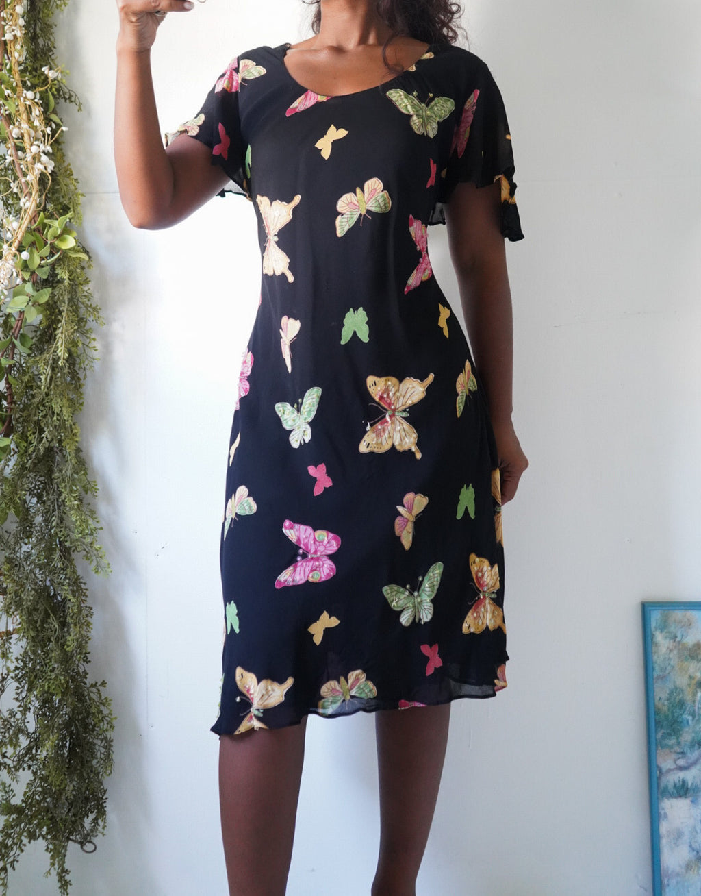 Vintage Butterfly Black Midi Dress