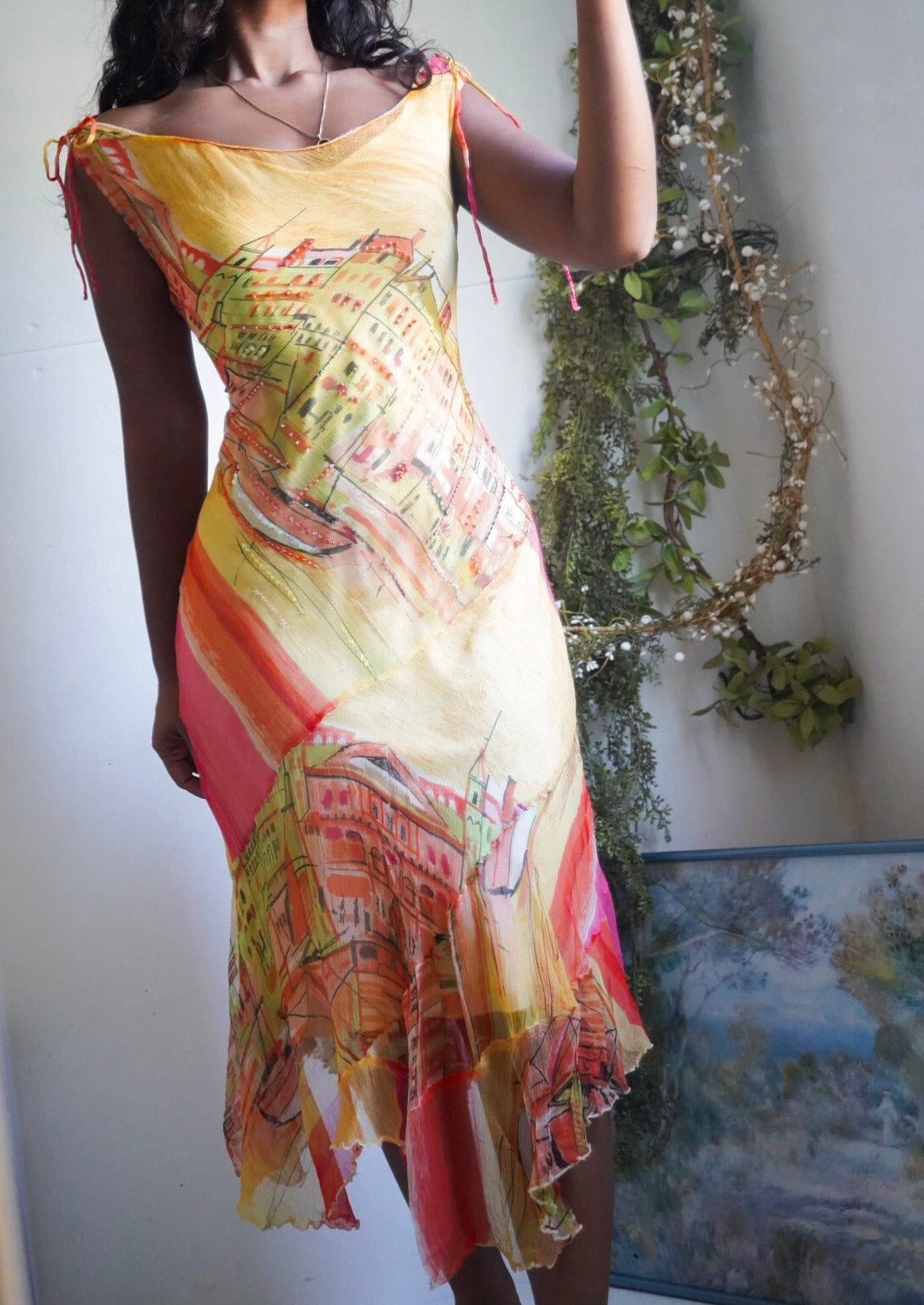 Rare Vintage Y2K Rene Derhy Fairy Cityscape Dress