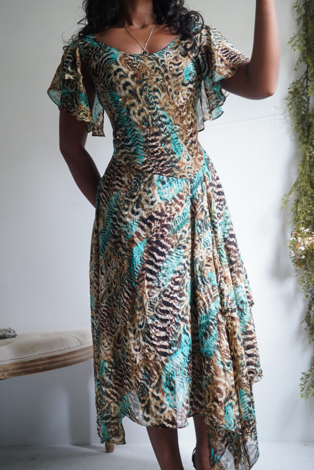 Y2K Abstract Animal Print Fairy Hem Dress