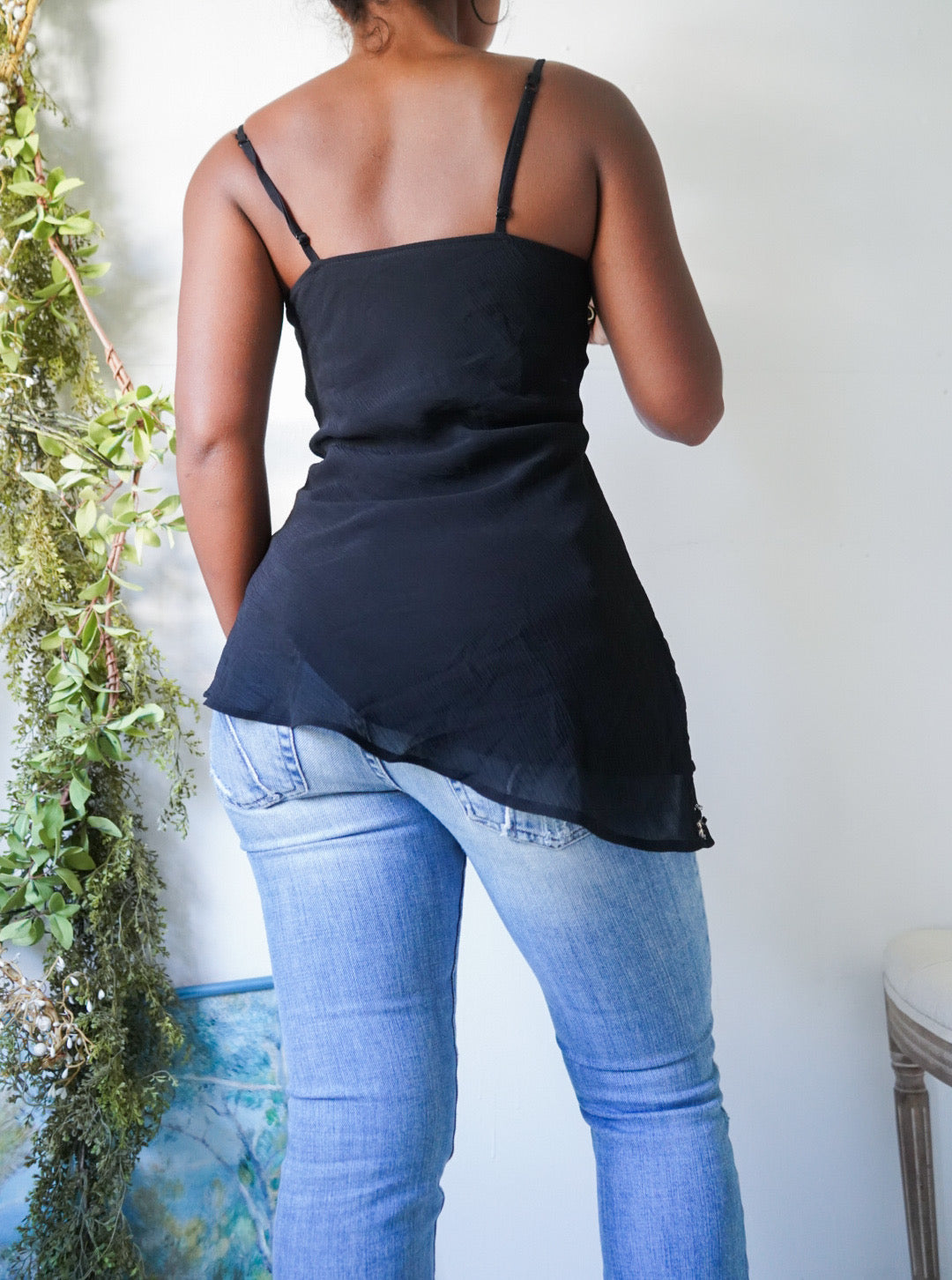 Y2K Floral Trim Asymmetric Hem Cami