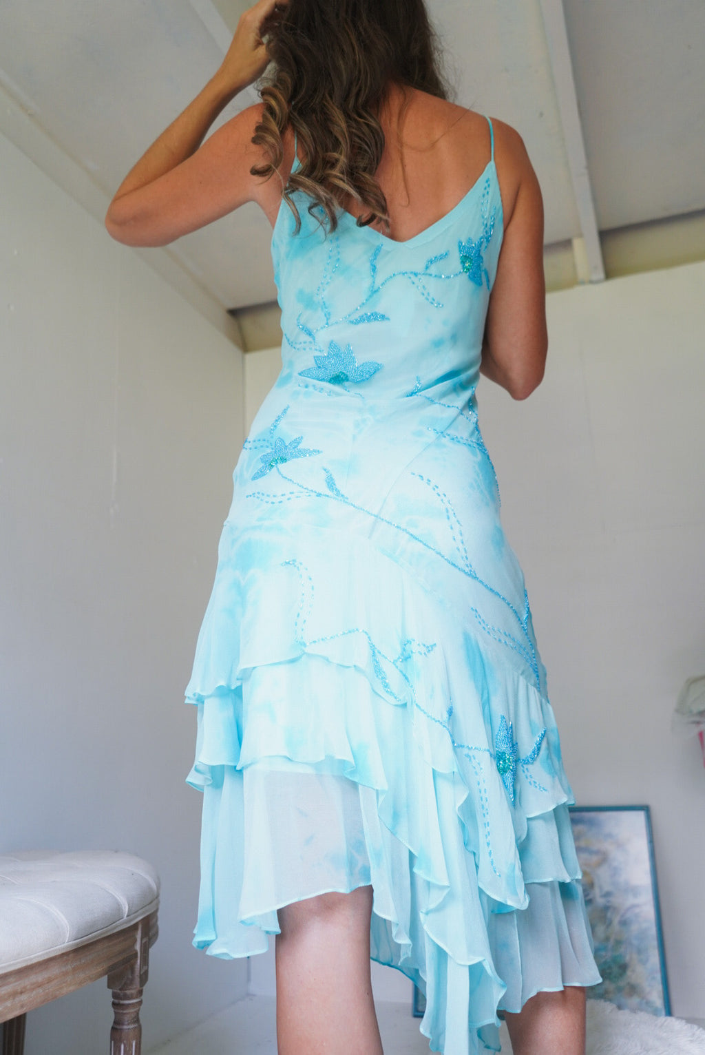 Y2K Silk Beaded Watercolor Mermaid Dress
