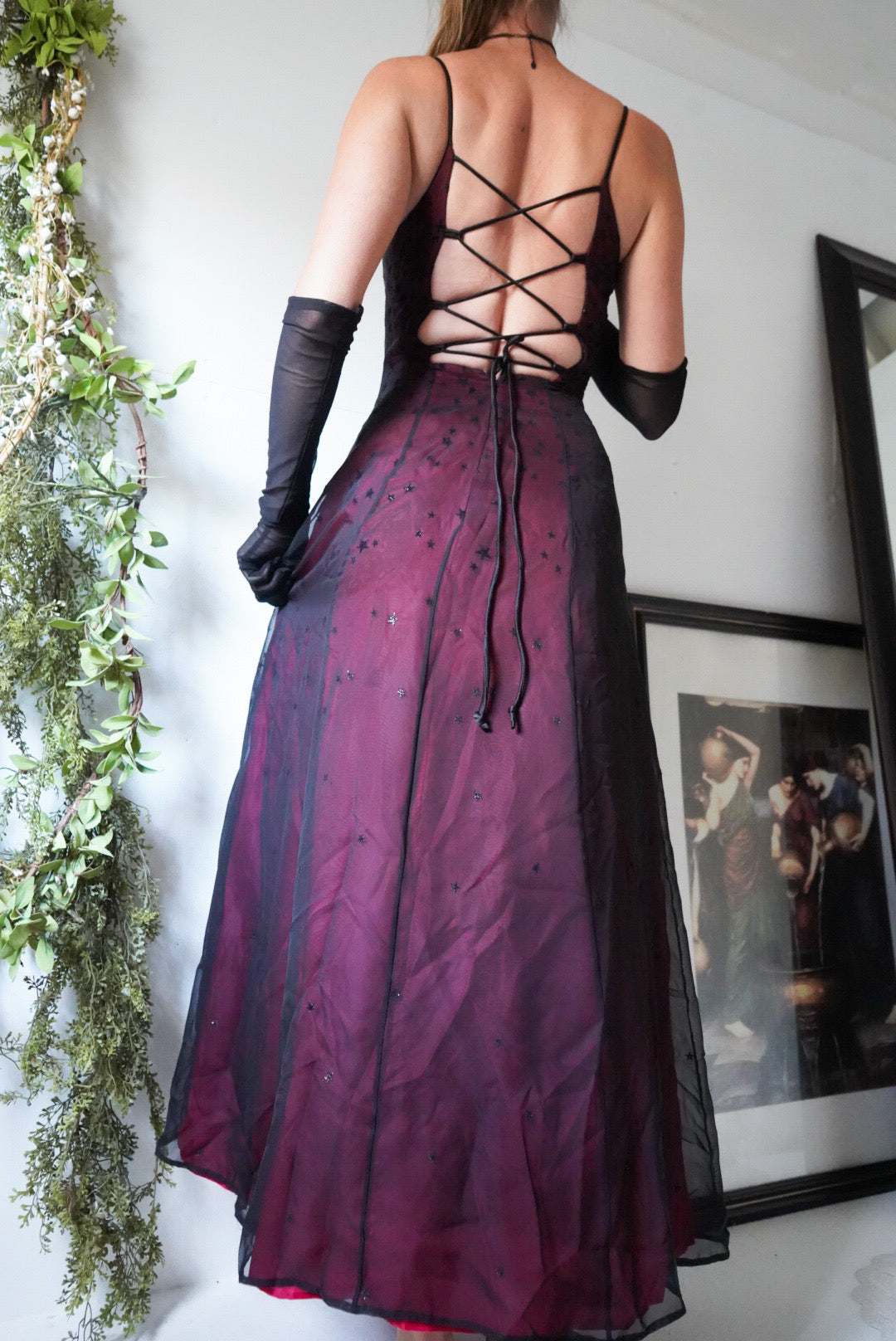 Y2k Black and Red Star Gown