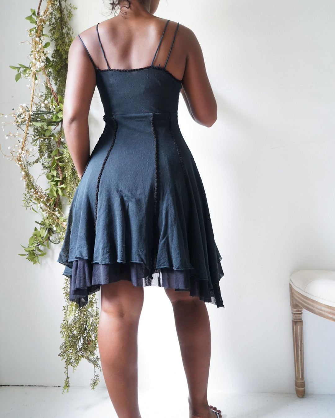 Y2K Black Mesh Fairy Mini Dress