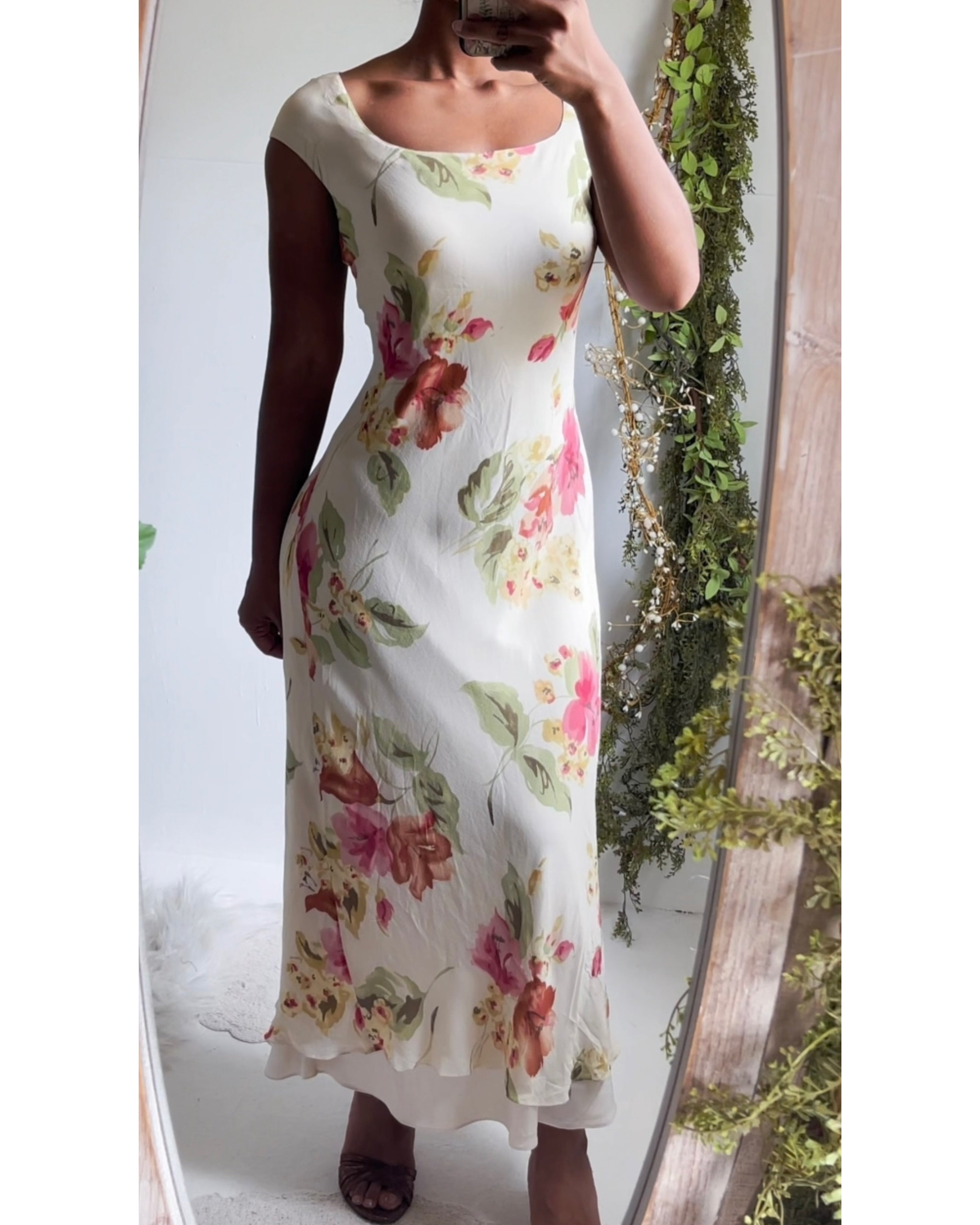Y2K Romantic Silk Floral Dress