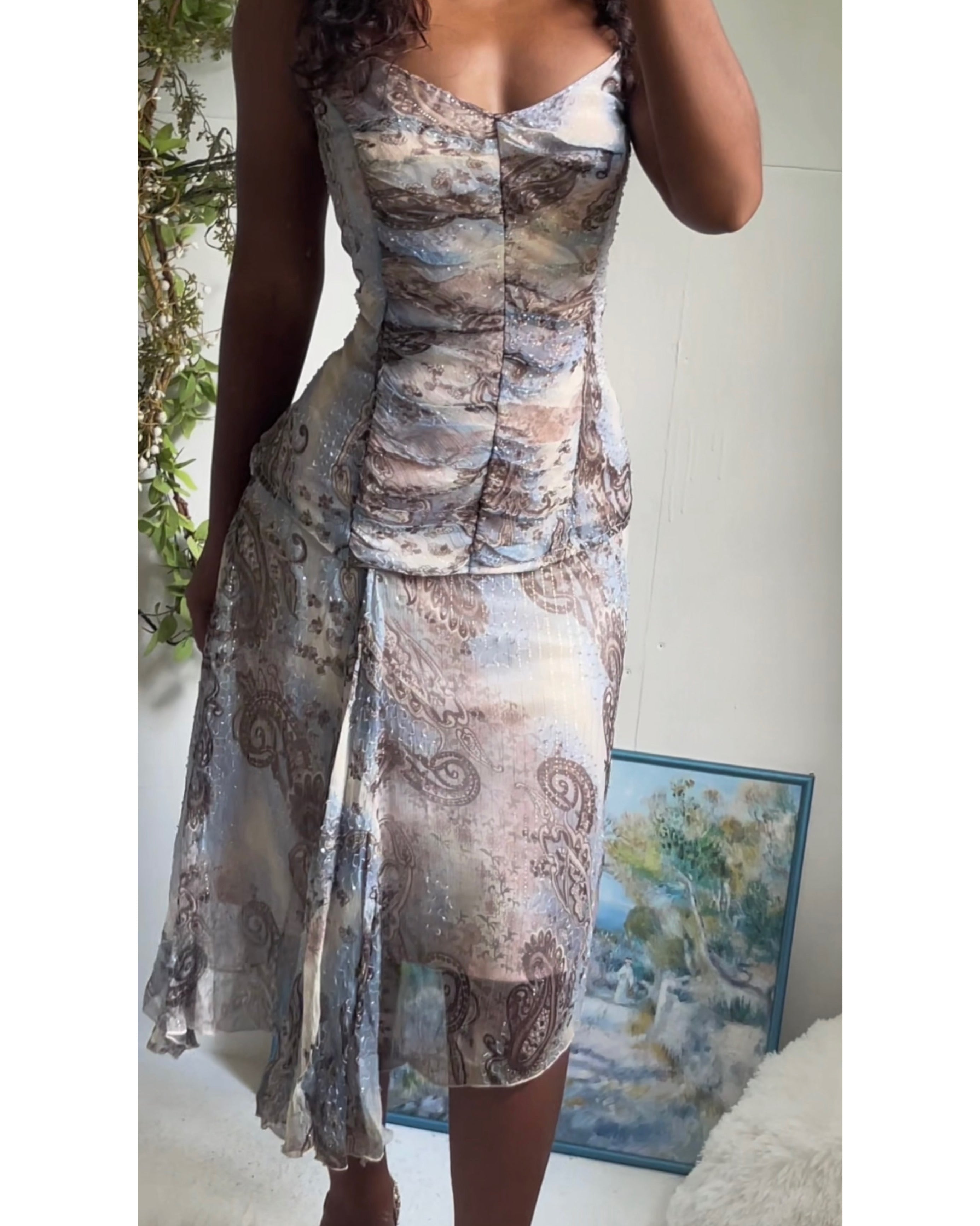 Y2K Paisley Boho Silk 2 Piece Set