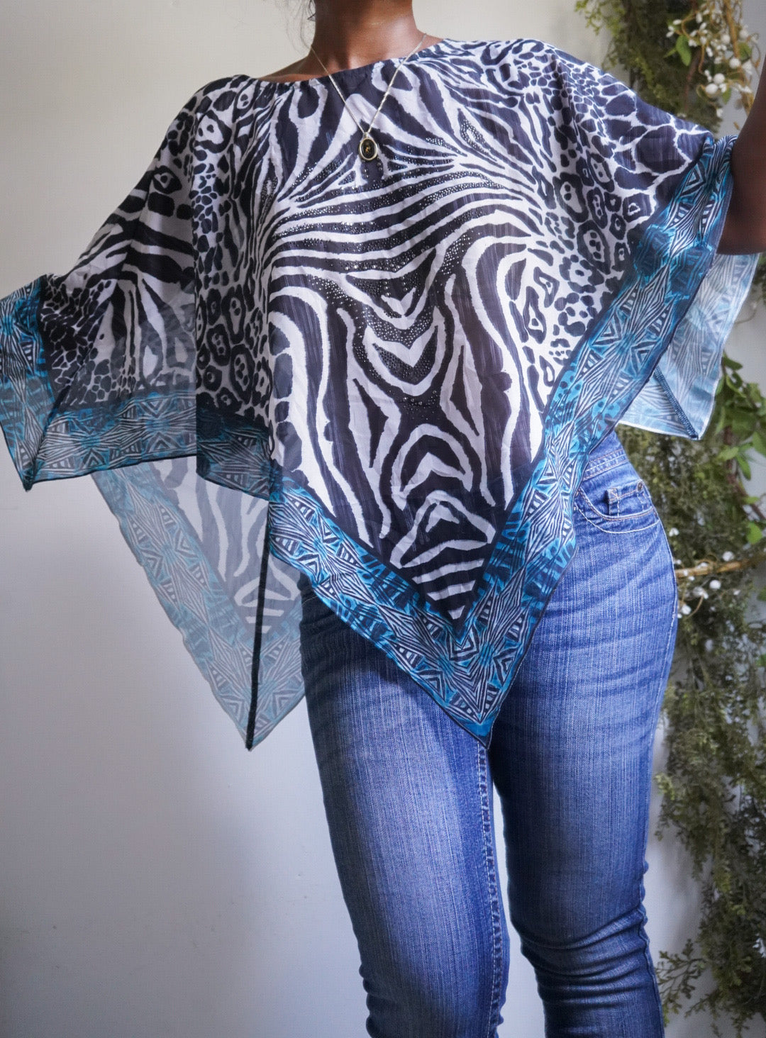 Y2K Animal Print Embellishment Detail Poncho