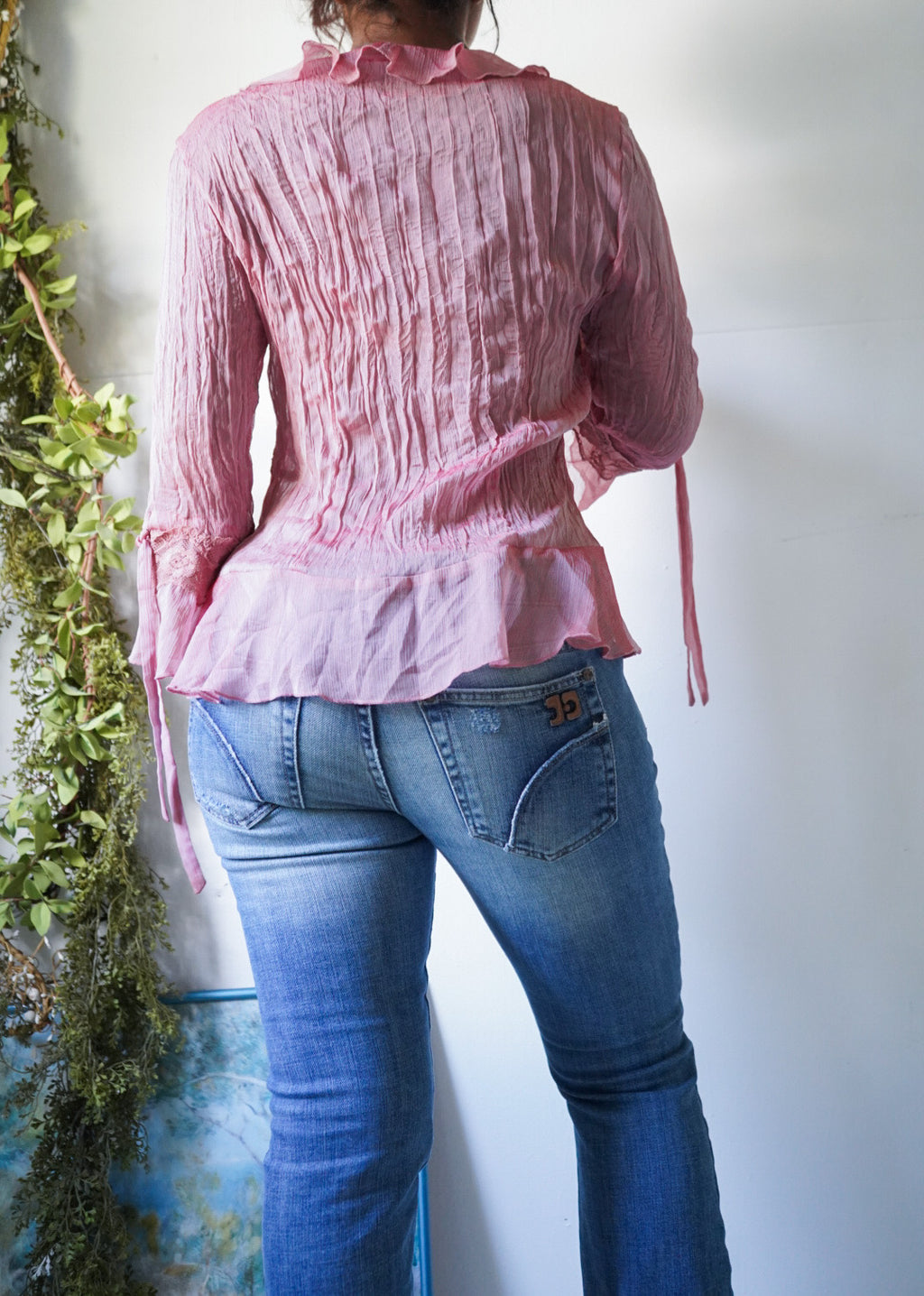 Y2K Iridescent Mauve Fairy Ruffle Top