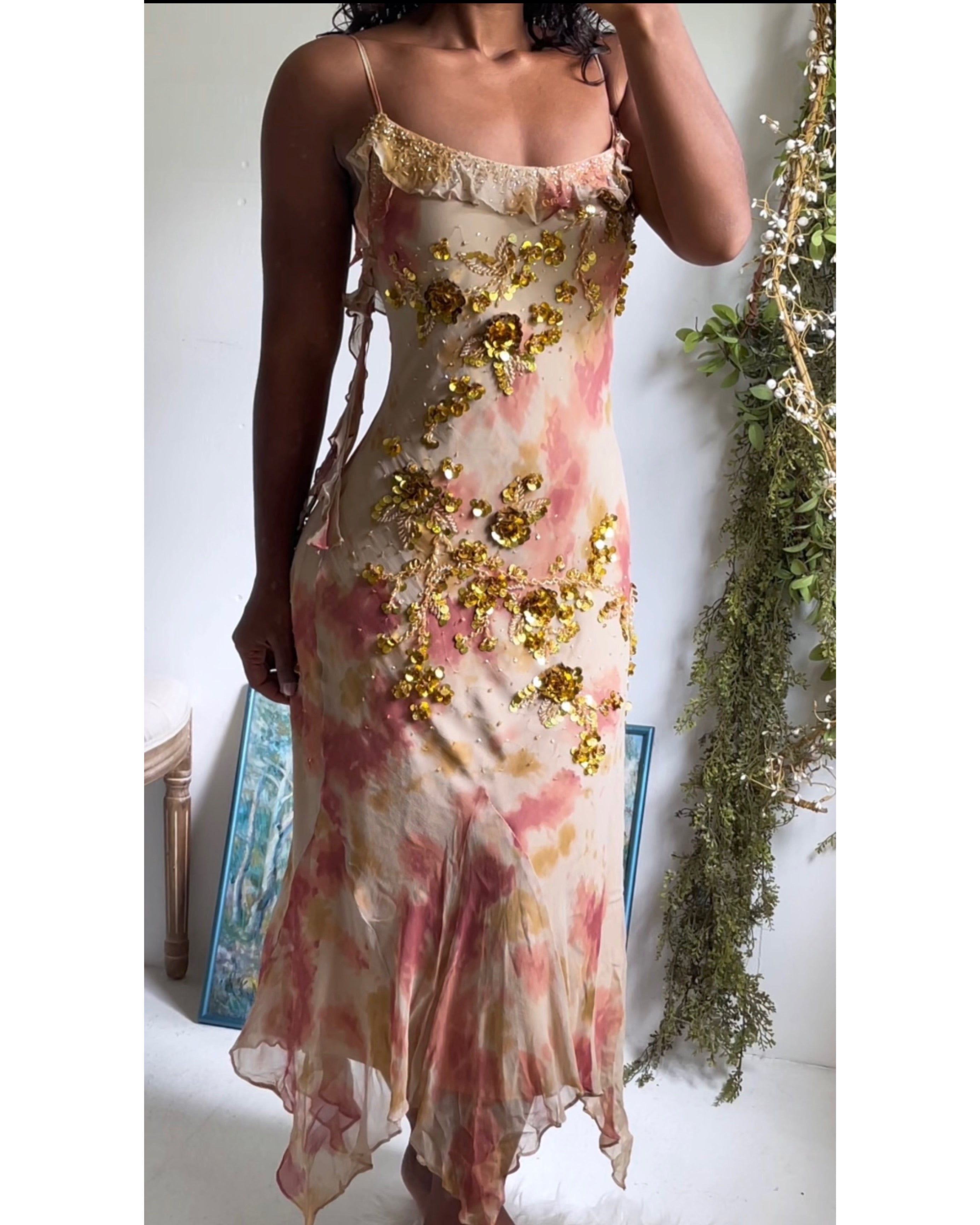 Rare Y2K Tie Beaded Silk Fairy Dress