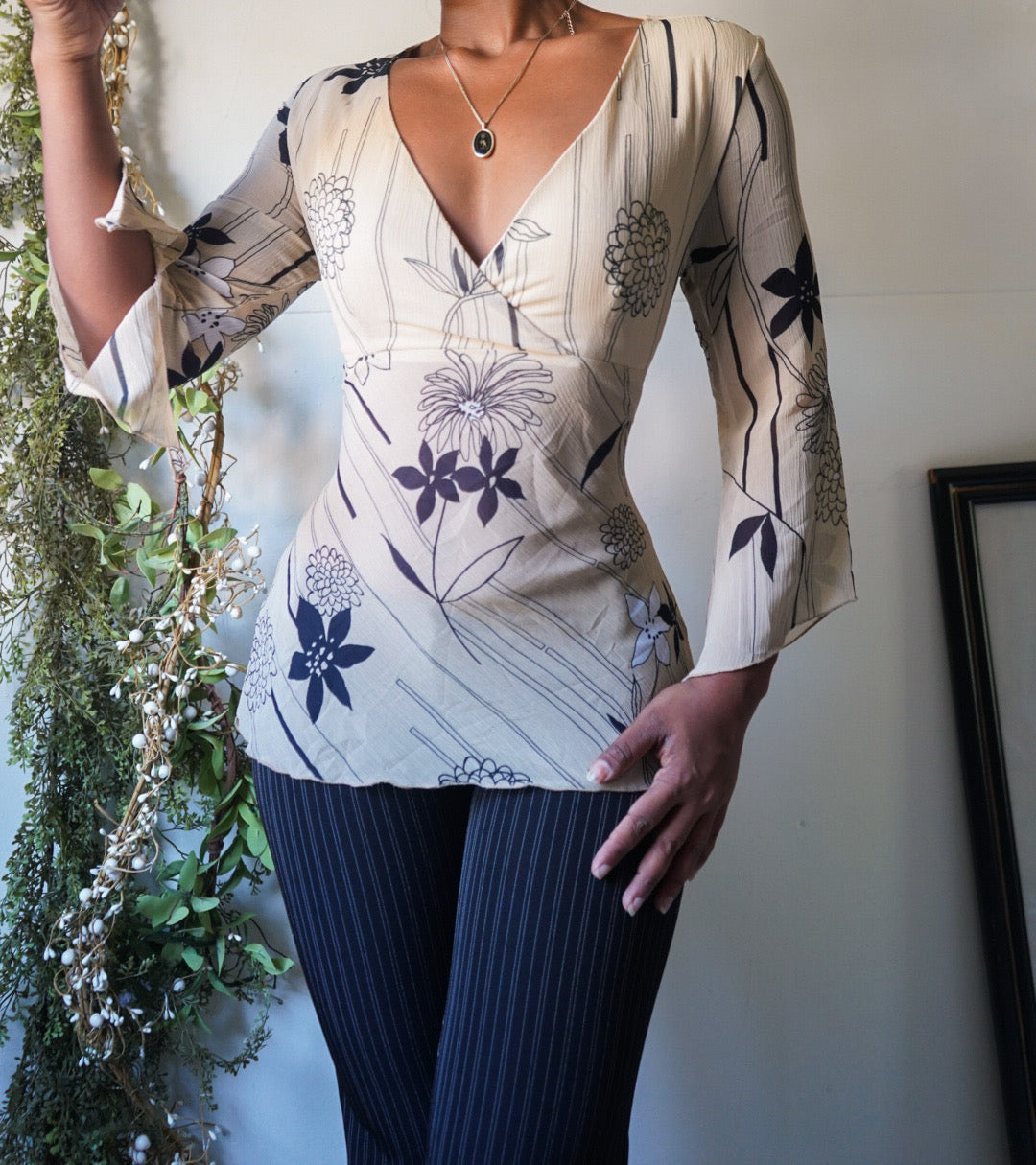 Boho Cream Floral Tie Back Top