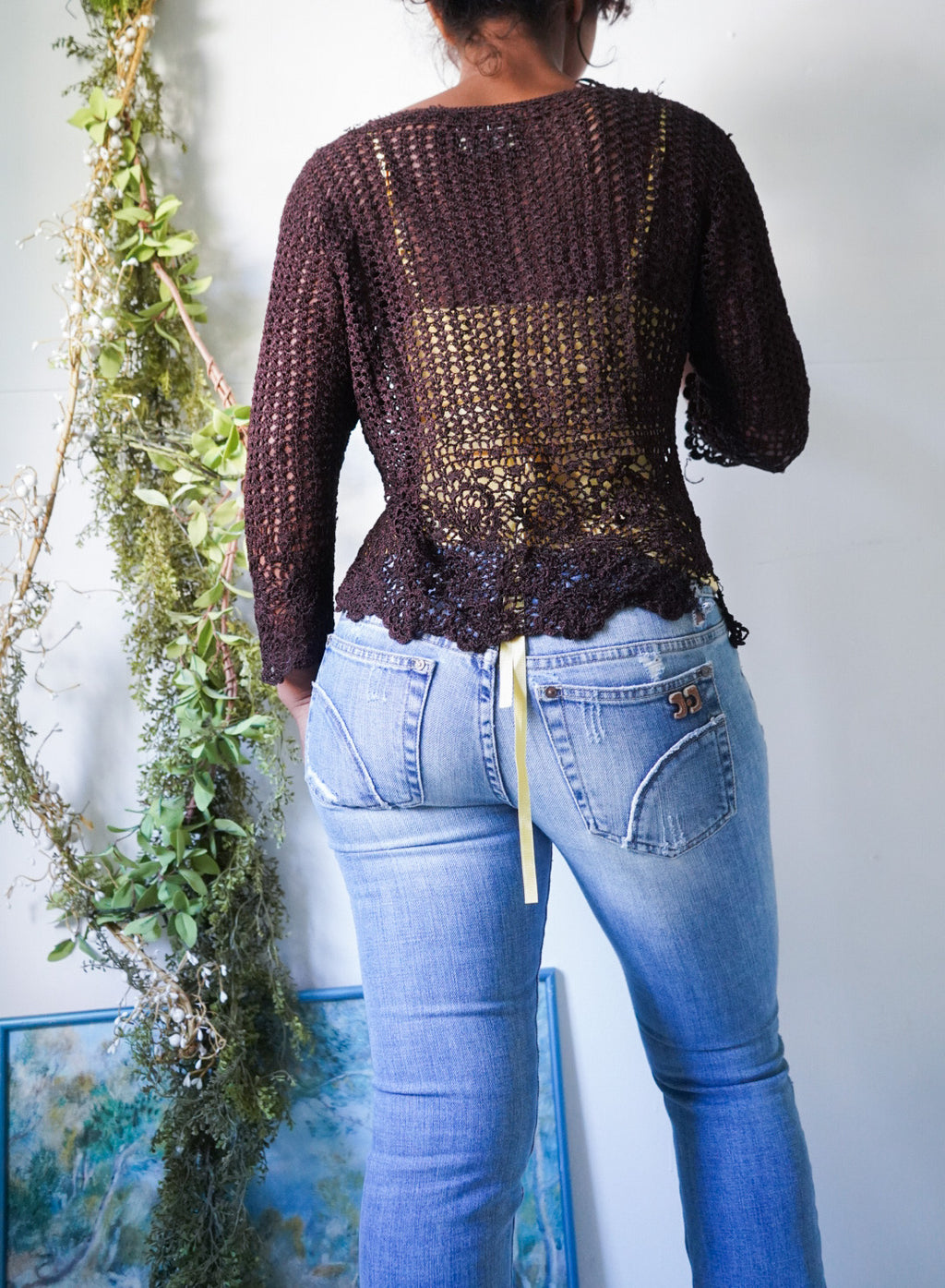 Y2K Dark Chocolate Crochet Cardigan