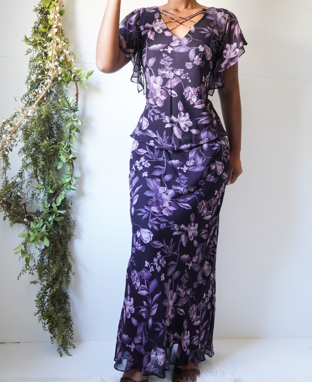 Purple Silk Floral 2 Piece Set